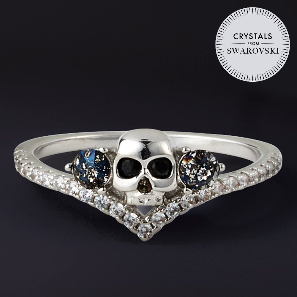 Skull Wishbone ring with Swarovski Crystals Charmed Aroma Skull Collection